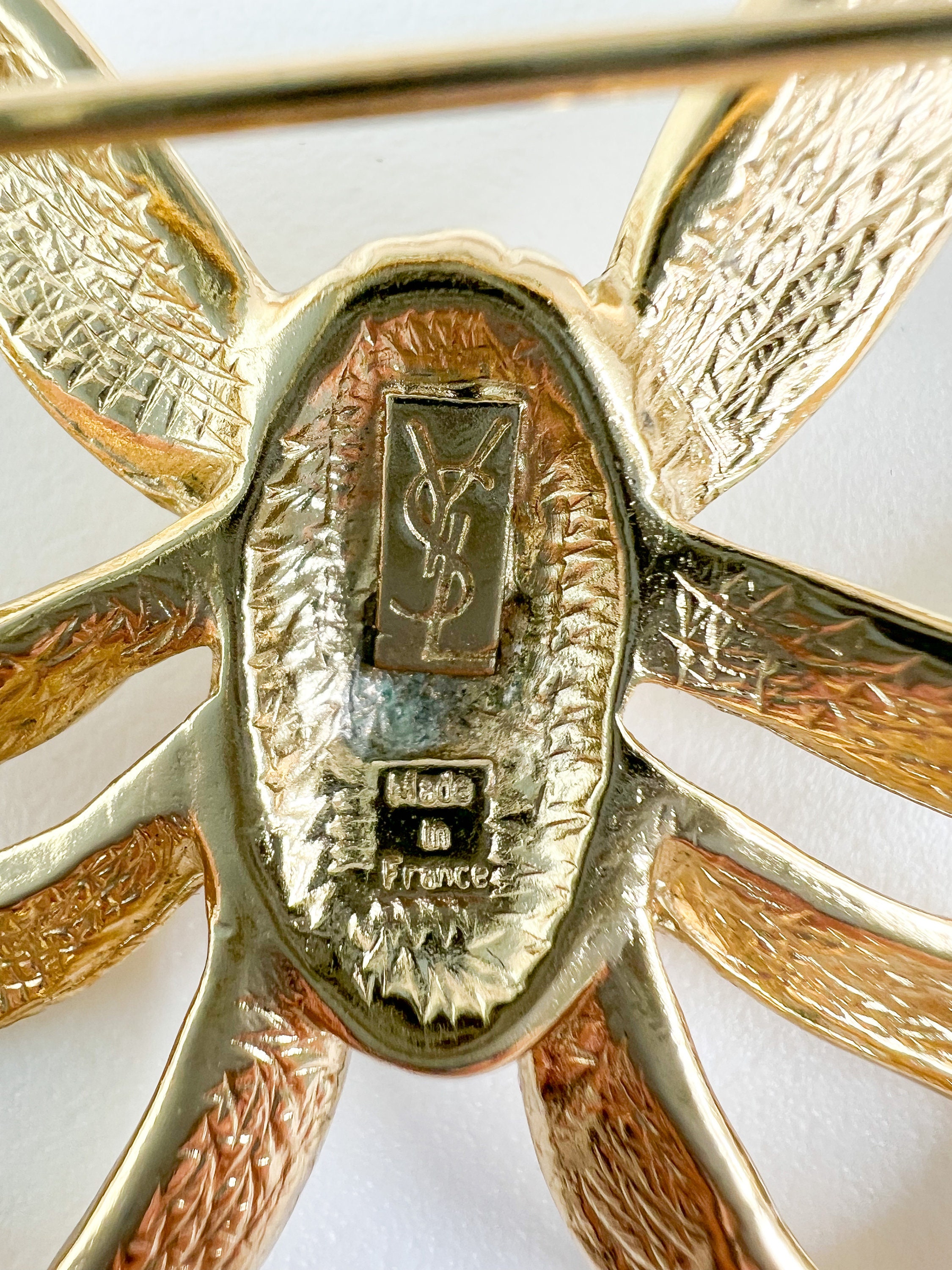 Vintage YSL Bow Brooch: Gold Yves Saint Laurent Pin, Made in