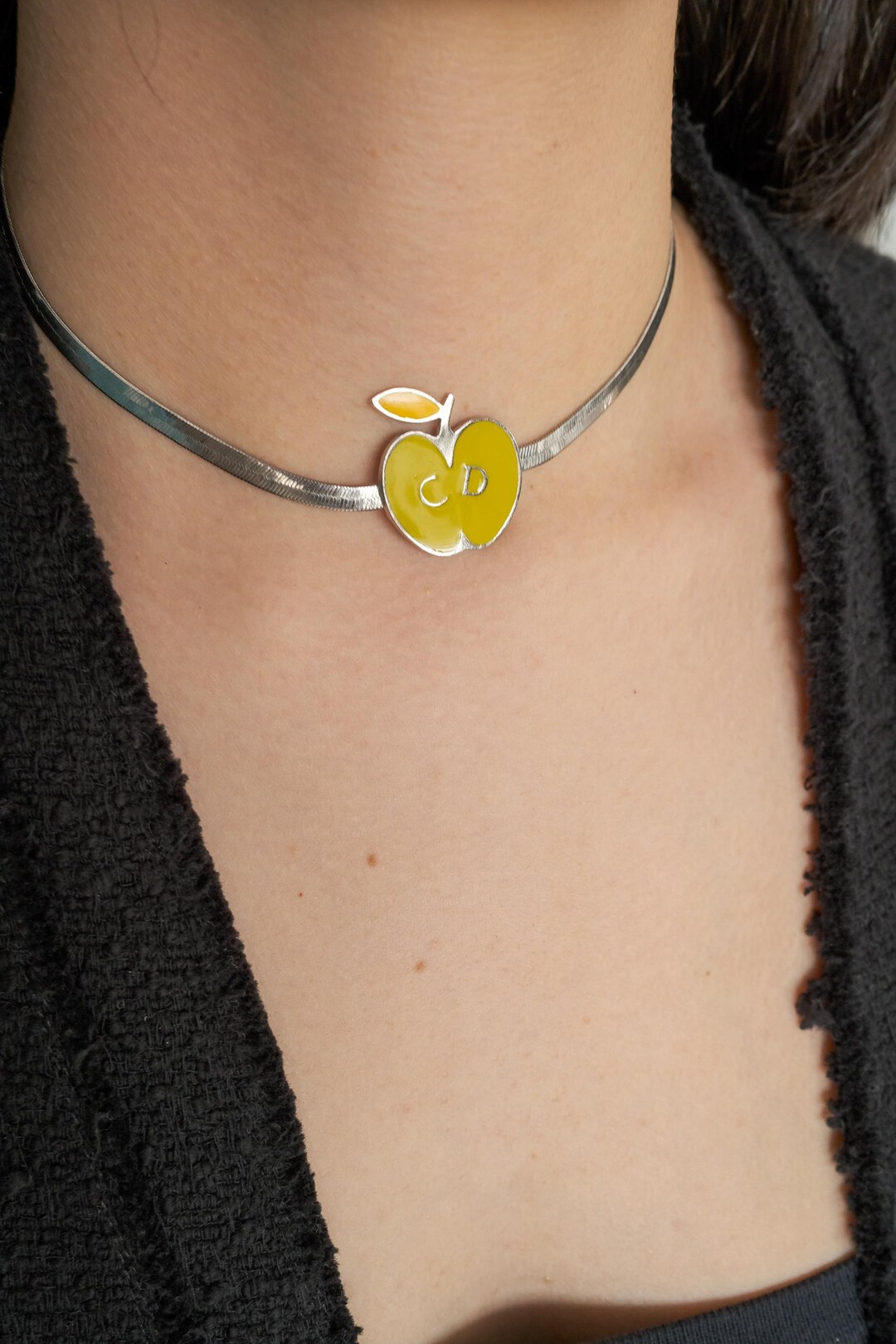Vintage Christian Dior Apple Choker Necklace: Rhodium Plated