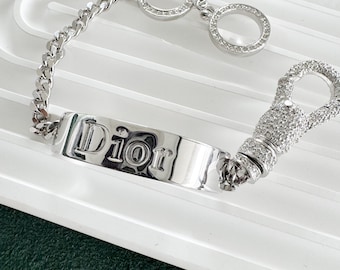 Vintage Christian Dior Bracelet, Vintage Bracelet Silver, Dior Logo Bracelet, Vintage Rhinestones, John Galliano Jewelry, Personalized Gifts