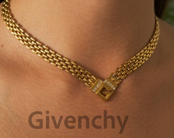 Vintage Givenchy Necklace, Vintage Gold Tone Necklace, Logo Necklace, Vintage Choker Necklace, Jewelry for Women, Gold Chain, Gift for her