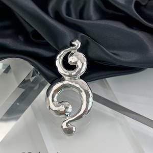 Vintage YSL Brooch: Silver Tone Hammered Coil Pin