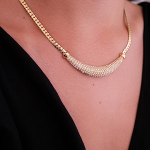 Vintage Christian Dior Rhinestone Choker Necklace: Gold-Tone Bridal Jewelry