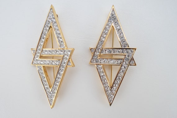 Nina Ricci double crystal triangle brooch pin vint
