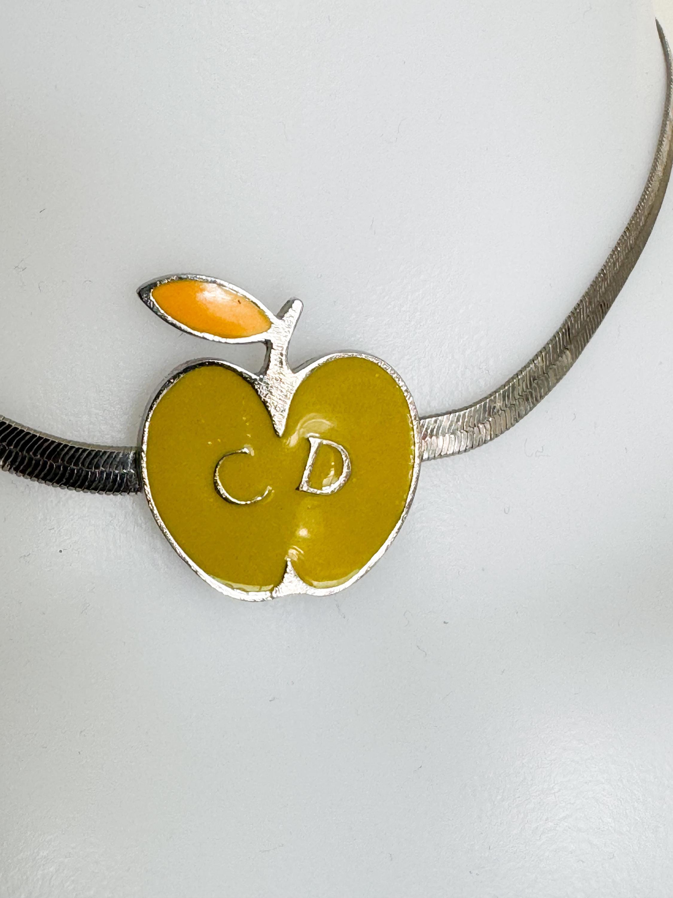 Vintage Christian Dior Apple Choker Necklace: Rhodium Plated 