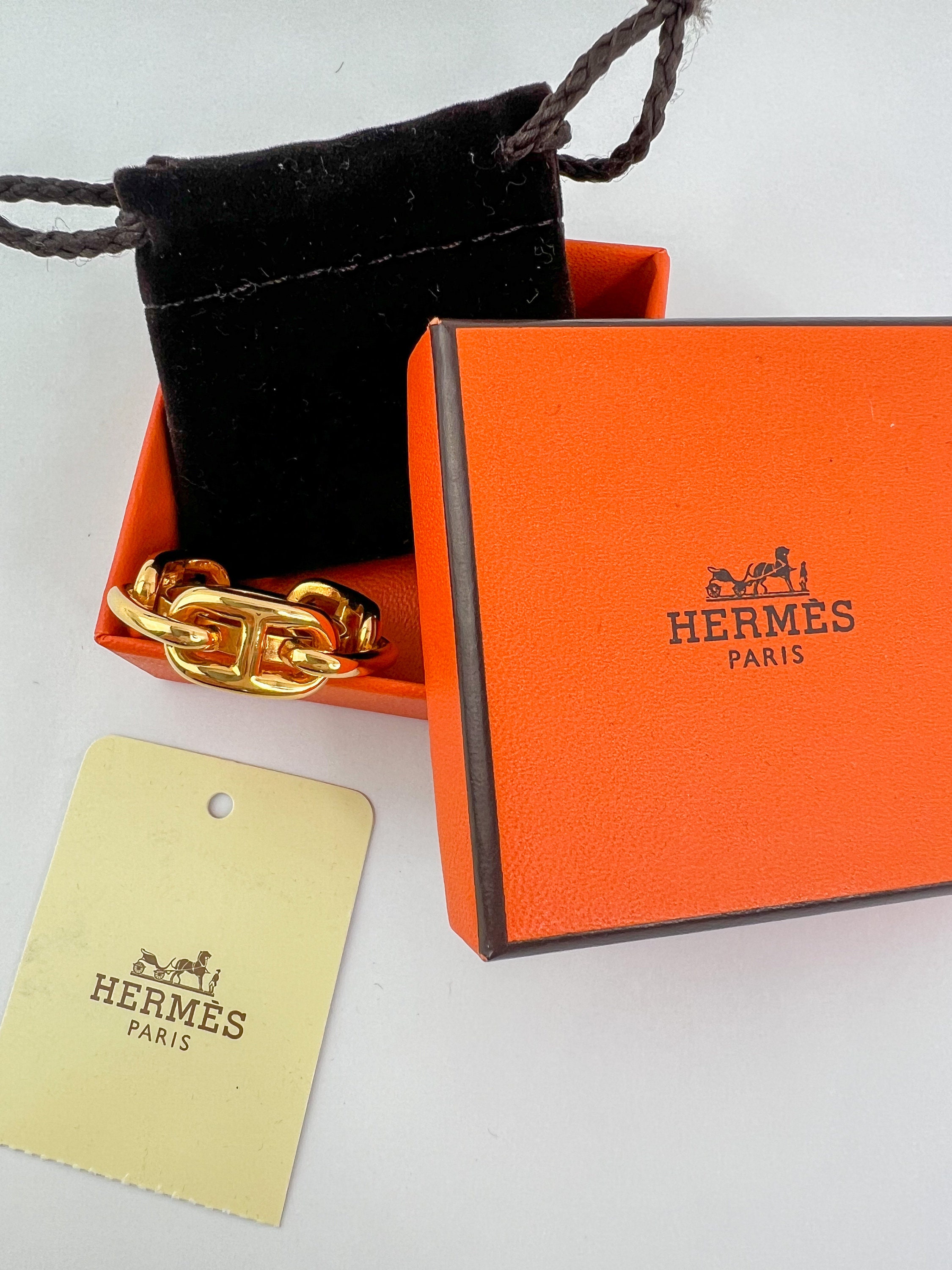 HERMES scarf ring Belt motif metal gold Carved seal unclear Women Used –