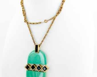 Vintage Givenchy Necklace, Givenchy Green Long necklace, Necklace Gold, Vintage Necklace Pendant, Jewelry for Women, Gift for her