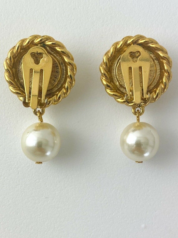 Vintage Moschino Earrings, Gold Tone Earrings, Dr… - image 4