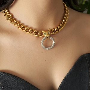 Vintage Givenchy Leopard Choker: Gold Plated Crystal Necklace