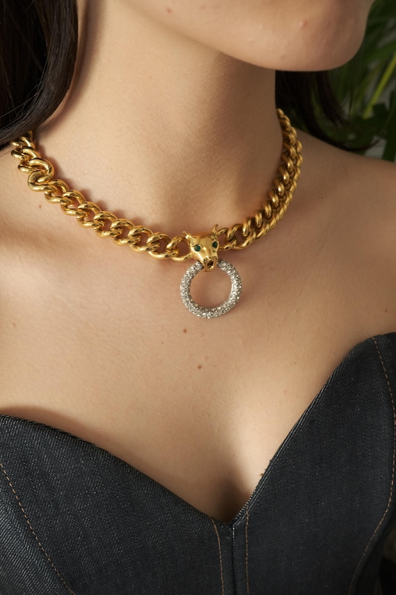 Ｒｉ５１９（希少） GIVENCHYヴィンテージチョーカーネックレス80s Vintage Givenchy Leopard Choker: Gold Plated Crystal Necklace - Etsy