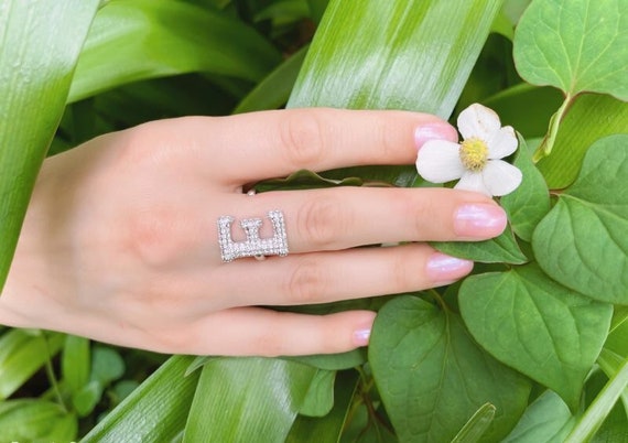 Diamond Initial Ring Letter Ring Stone Initial Ring Dainty Initial