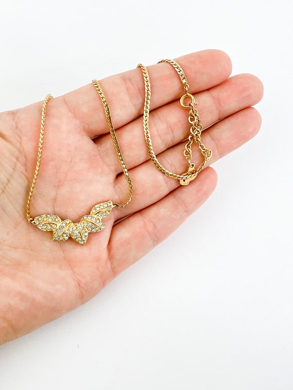 ヴィンテージ ディオール ラインストーン リーフ ネックレス：ゴールド