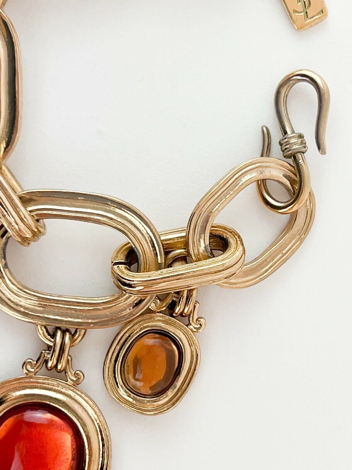 Vintage YSL Charm Bracelet: Gold Tone Chain With Cabochons - Etsy