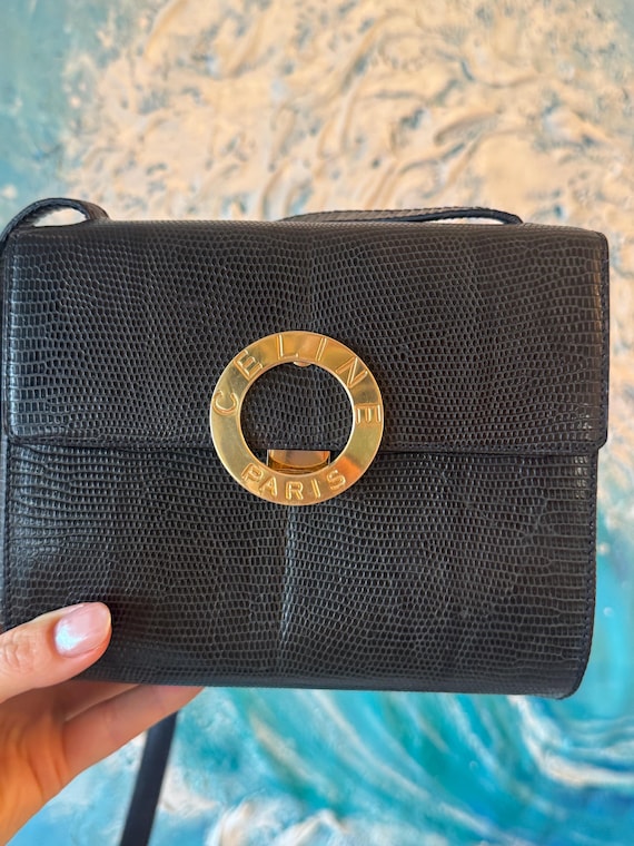Vintage Celine Triomphe Lizard Leather Shoulder Bag, Made in Italy 