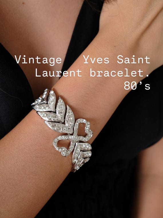 ヴィンテージ YSL ラインストーン リーフ ブレスレット：シルバー 