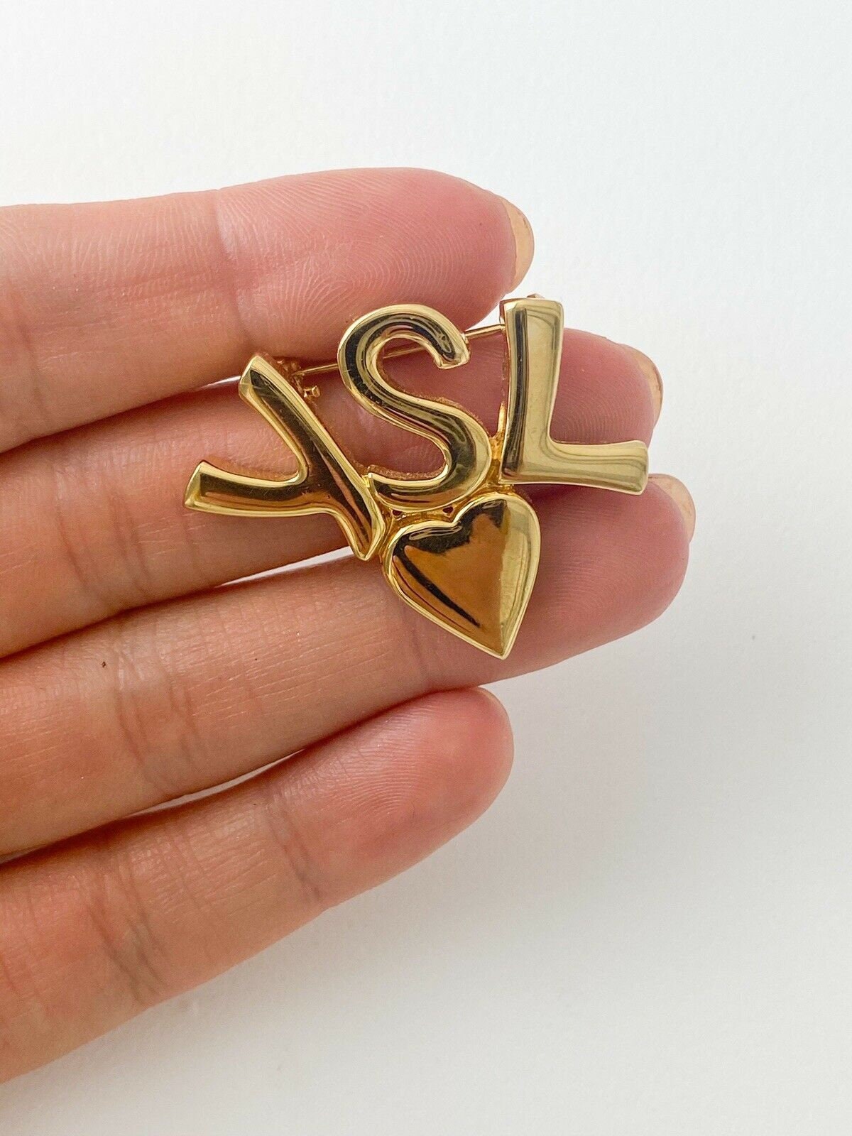ヴィンテージ YSL ブローチピン、YSL ロゴ ブローチ、イヴ サン