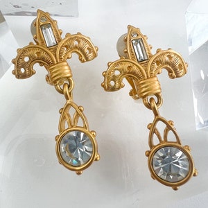 Vintage Karl Lagerfeld earrings, Vintage Earrings,  Earrings Drop Gold, Earrings Clip On, Vintage Rhinestone, Personalised Gifts