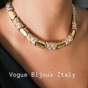 Vintage Vogue Bijoux Choker: 1980s Silberfarbener Statement-Schmuck