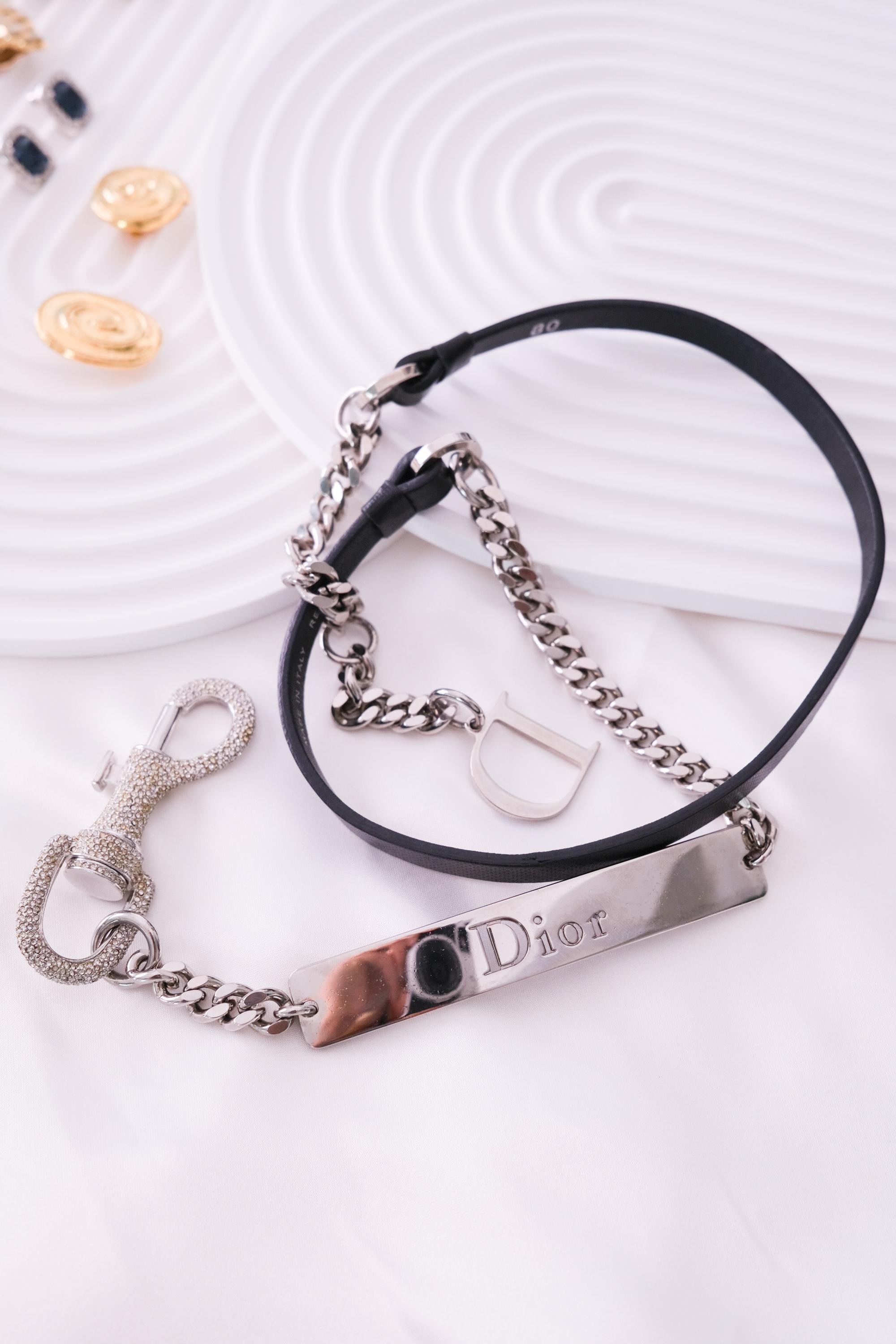 Vintage Christian Dior Silver Tone Hardcore ID Belt / Necklace