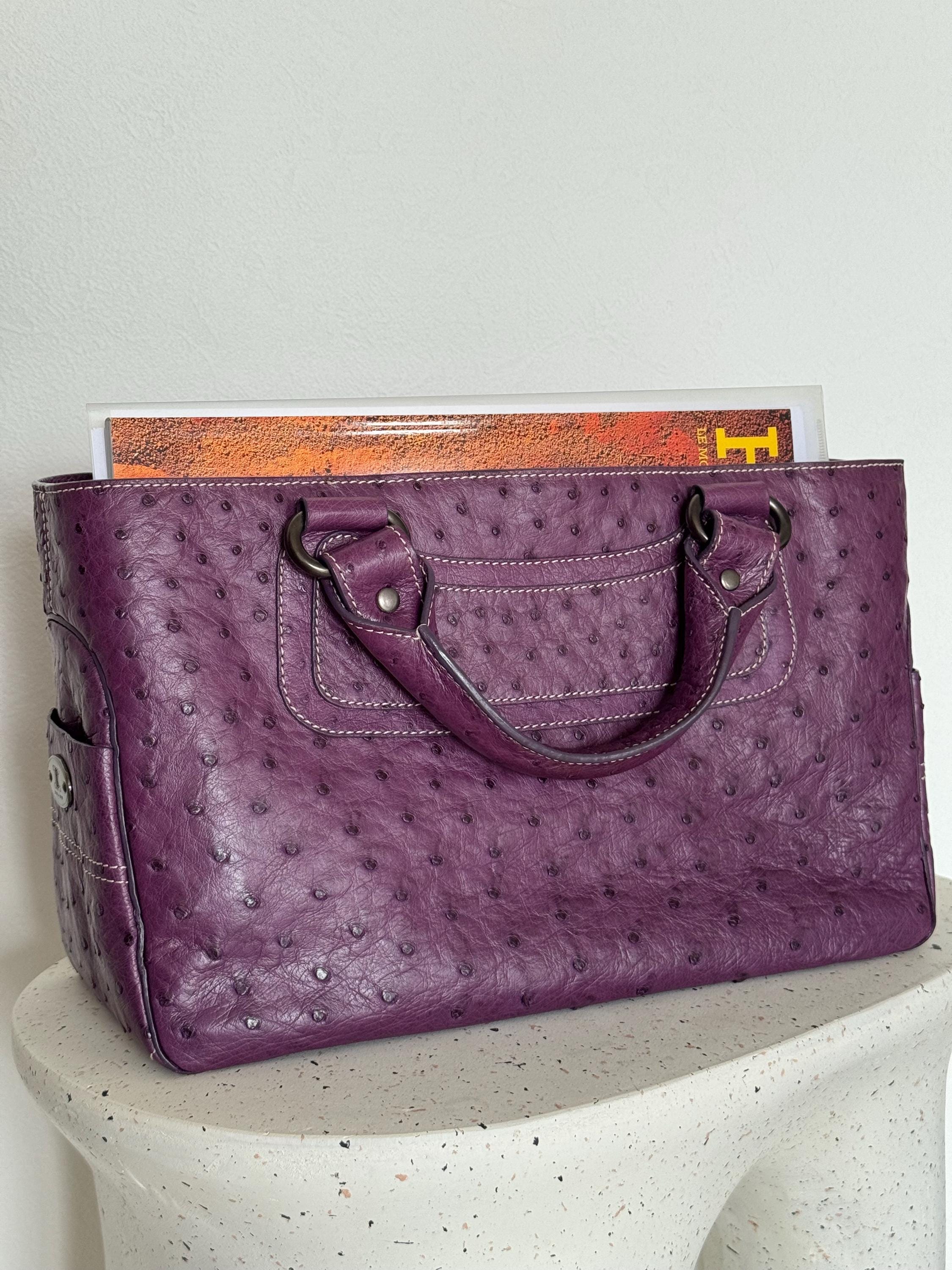 Vintage Celine Boogie Bag: Purple Ostrich Leather Top Handle