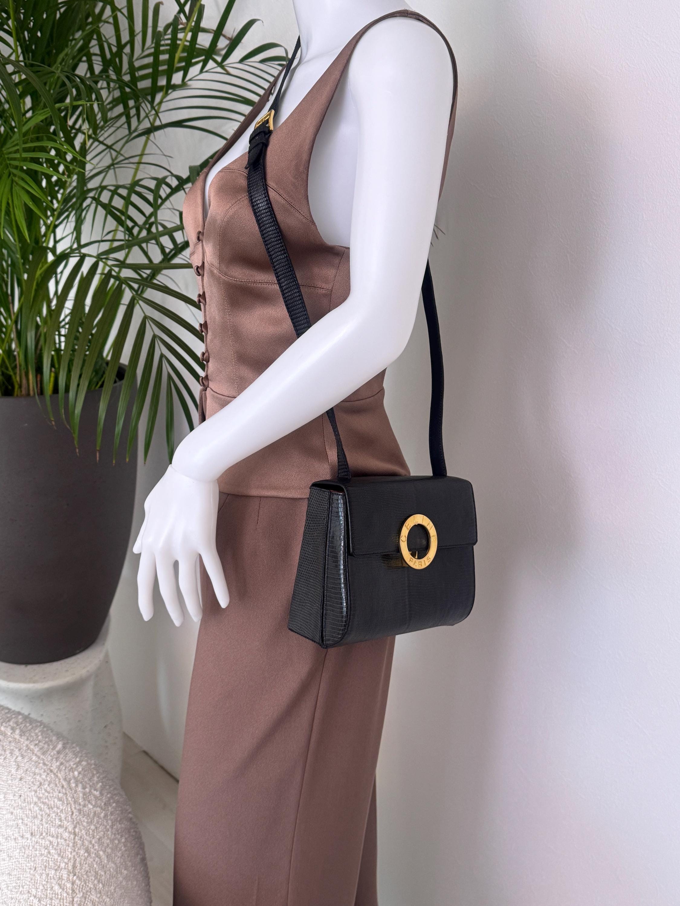 Vintage Celine Triomphe Lizard Leather Shoulder Bag, Made in Italy 