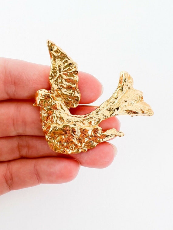 YSL イヴ・サンローラン　ゴールド 鳥　バード　ブローチ Vintage YSL Yves Saint Laurent Brooch Pin, Bird Motif Dove Brooch