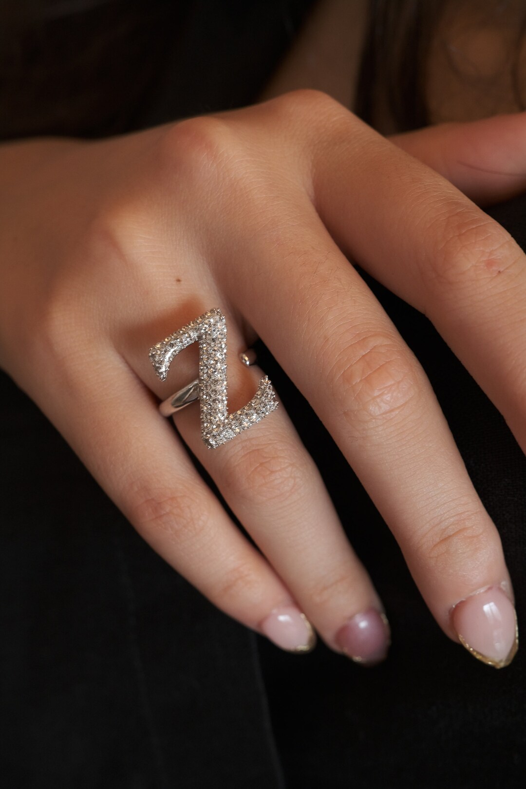 Swarovski Crystal Initial Ring: Sterling Silver Alphabet Ring Z - Etsy