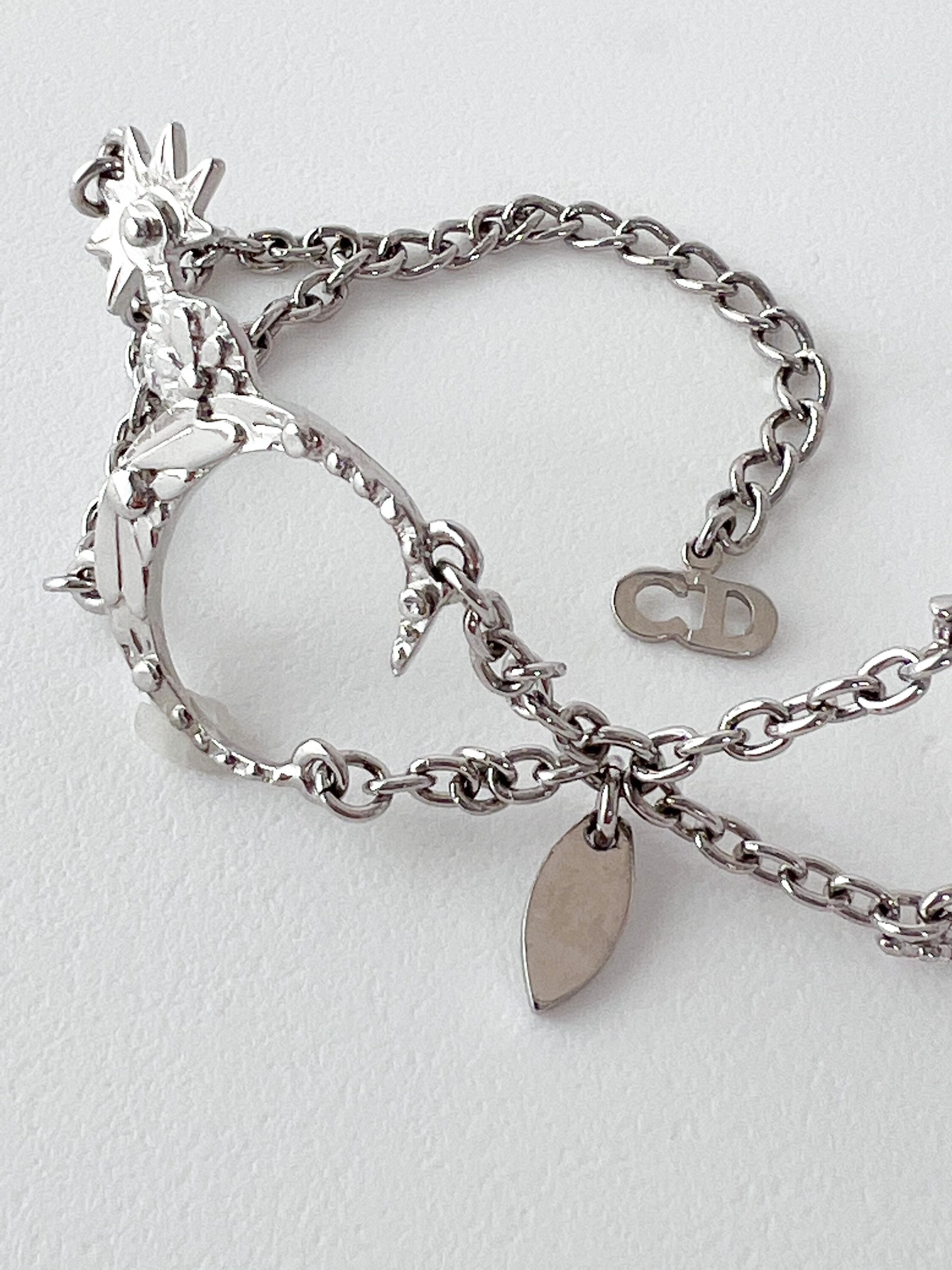 Vintage Christian Dior Charm Bracelet: Silver Tone CD Logo Chain 