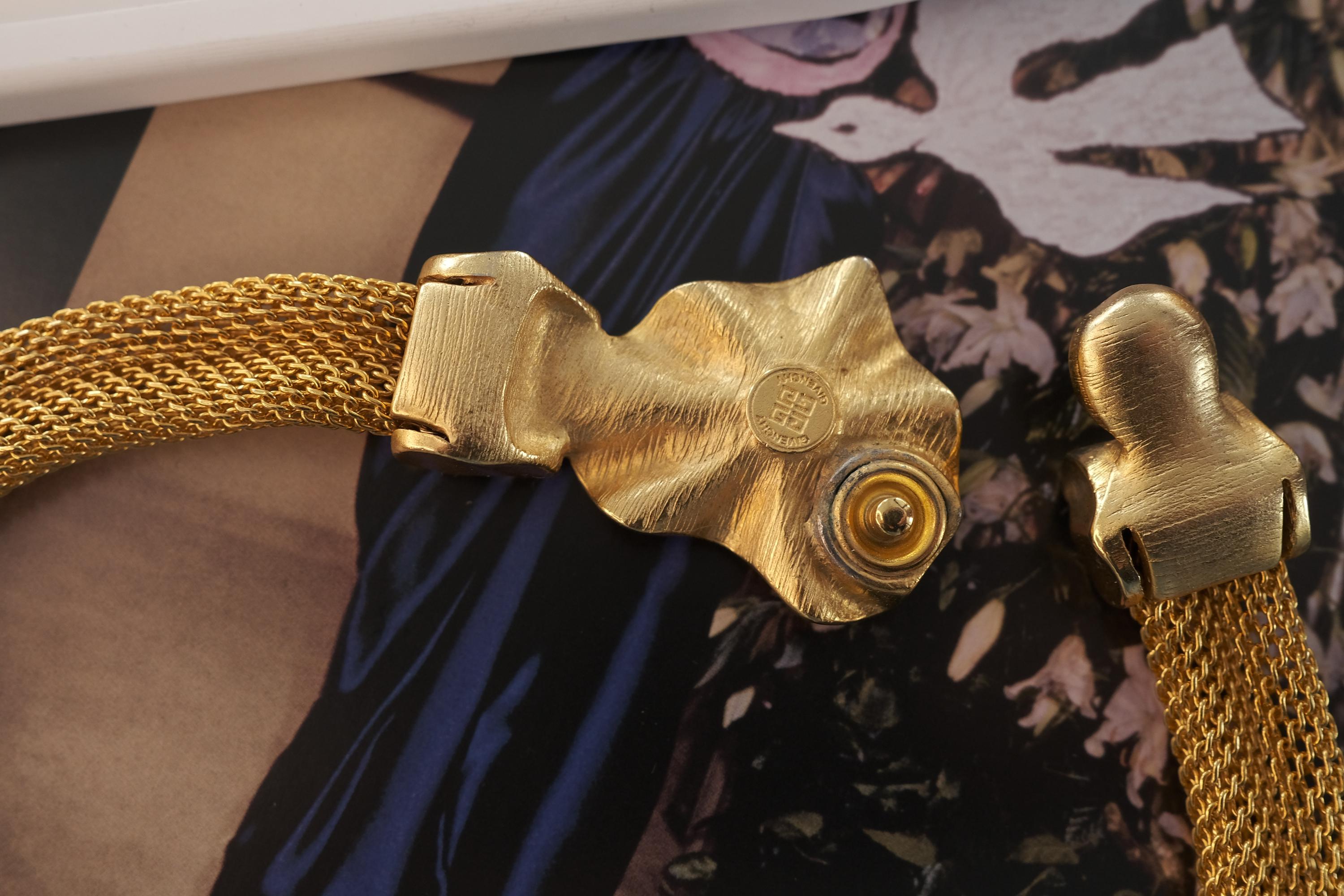 Vintage Givenchy Gold Mesh Choker, Crystal Heart Necklace, 80s 