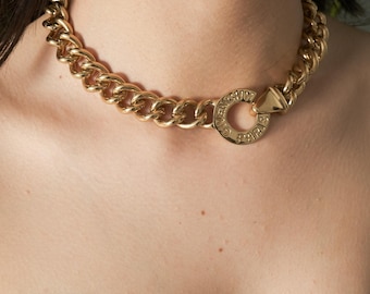 Givenchy Necklace Gold, Bold Chain Choker Necklace Gold Plated Vintage Excellent Condition, Women Jewelry, Chunky chain gold