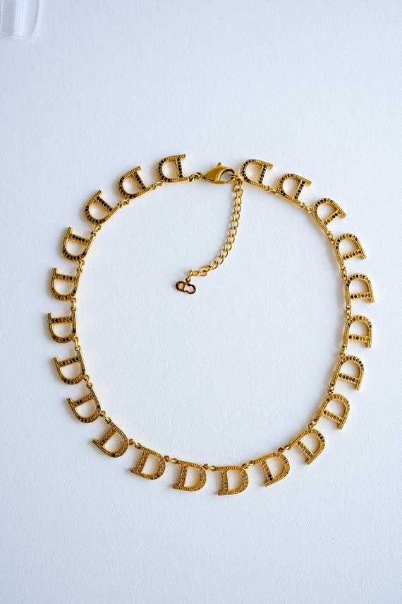 Vintage Christian Dior Choker: Gold CD Logo Charm Necklace - Etsy