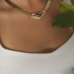 Vintage Christian Dior Necklace, Choker Necklace Gold, Vintage Gaspipe necklace Purple  Bridal Jewelry, Wedding Jewelry, Vintage Rhinestones