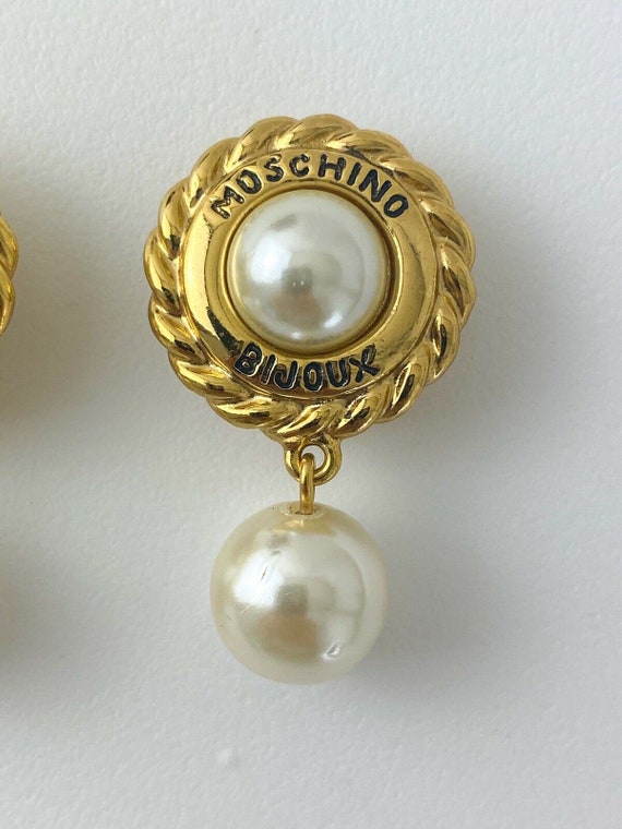 Vintage Moschino Earrings, Gold Tone Earrings, Dr… - image 5