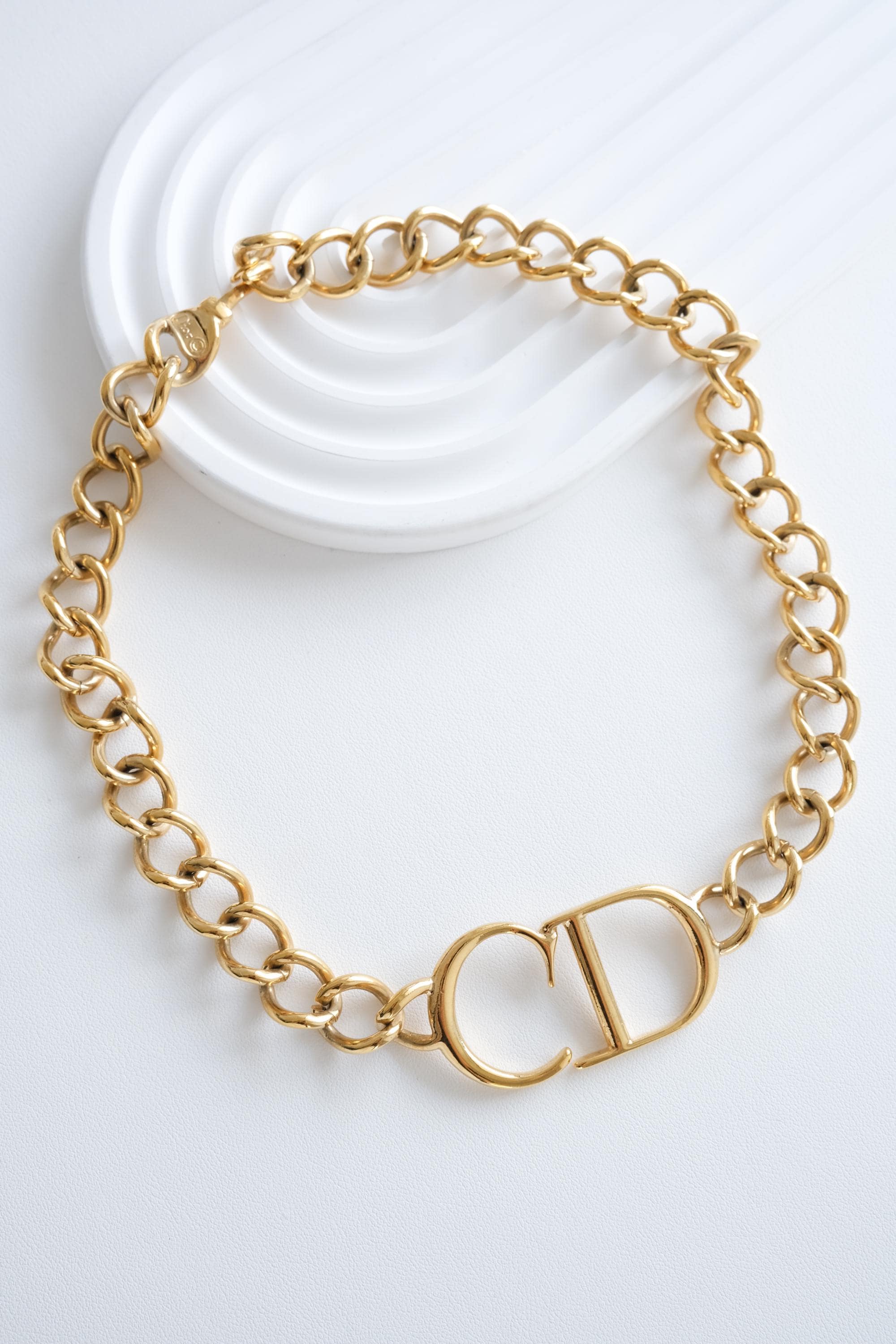 Vintage Christian Dior CD Choker Necklace, Dior Chain Necklace