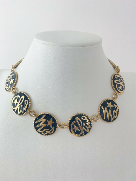 Vintage Moschino Necklace, Gold Tone Choker Neckl… - image 1