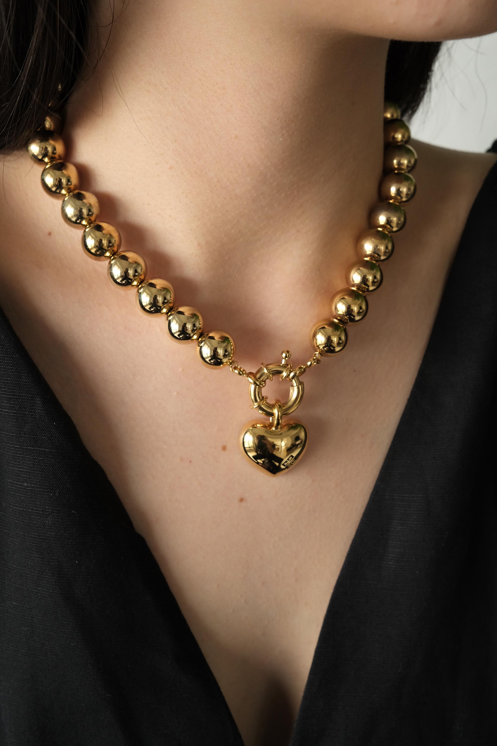 Vintage Givenchy Gold-plated Heart Choker: Designer 80s Necklace 