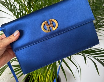 Vintage Celine Paris Blue Satin Flap Bag: Italian Clutch