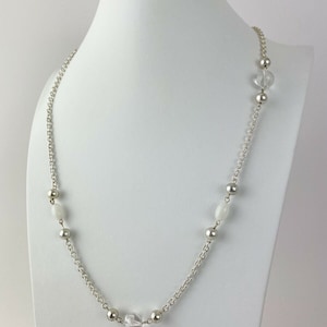 Vintage Perlmutt Perlenkette: Silberfarbener & Glas Schmuck