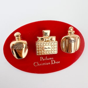Vintage Christian Dior Brooch Pin Sets, Gold Tone Brooch Pin, Mini Brooch Pin, Dior Perfume Bottle, Jewelry Brooch, Gift for her