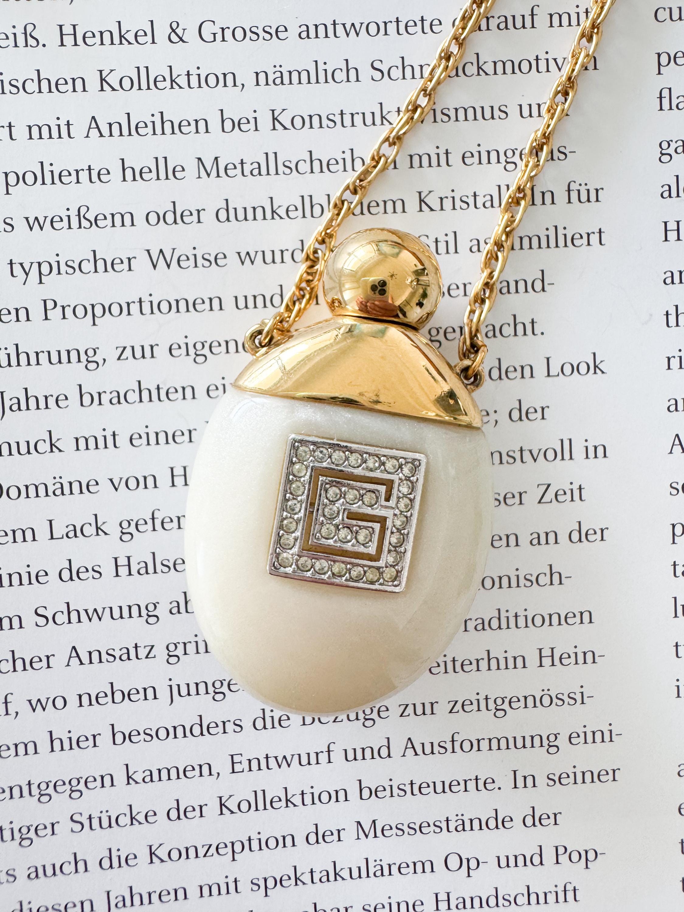 Vintage Givenchy Perfume Bottle Necklace: Gold & Cream Enamel