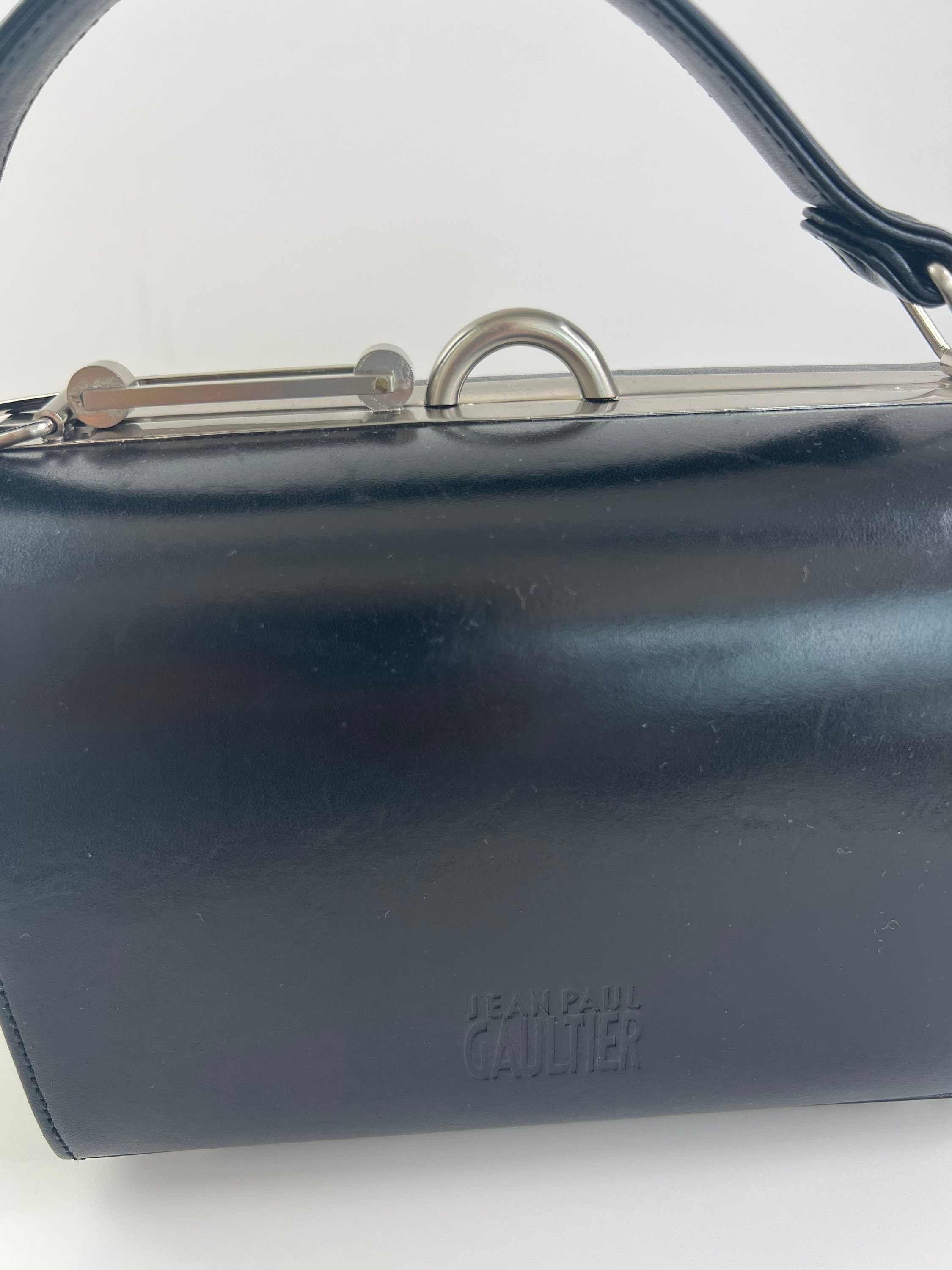 【used】Jean Paul Gaultier leather bag jpg Vintage Jean Paul Gaultier Black Leather Vanity Bag - Etsy