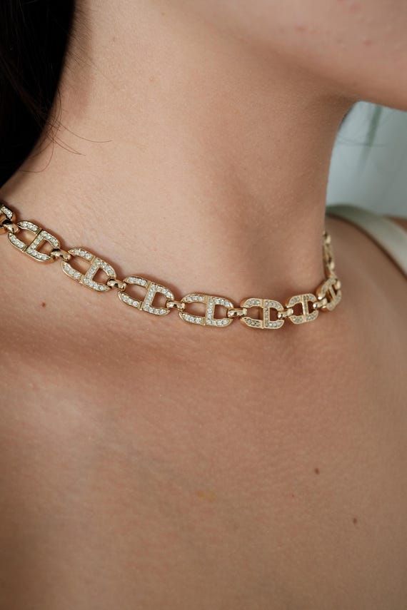 Vintage Christian Dior Gold Choker Necklace With CD Logo