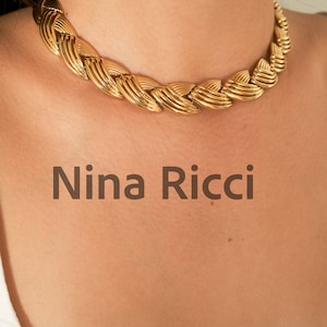 Vintage Nina Ricci Necklace, Gold Tone Necklace, Choker Necklace, gold wheat Charm, Vintage bridal , Jewelry for Women, Personalized Gifts