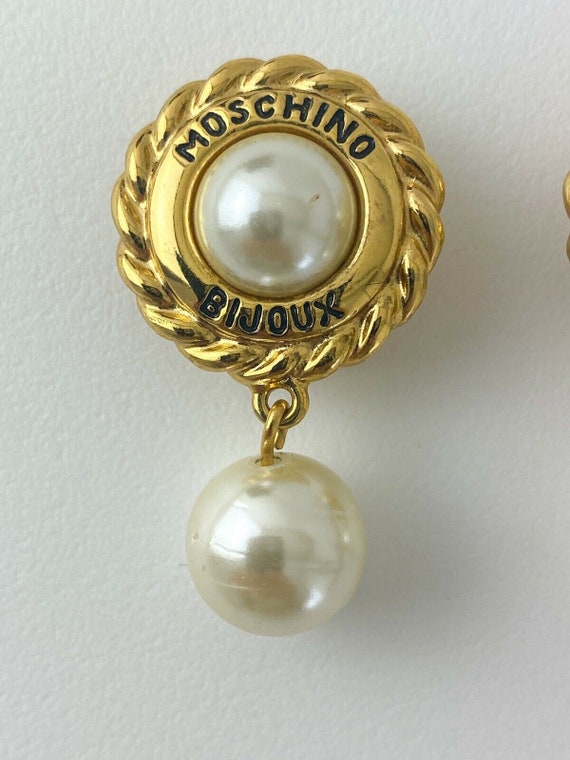 Vintage Moschino Earrings, Gold Tone Earrings, Dr… - image 2
