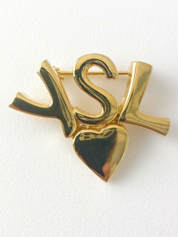 Vintage YSL Brooch Pin, YSL Logo Brooch, Yves Saint Laurent Heart