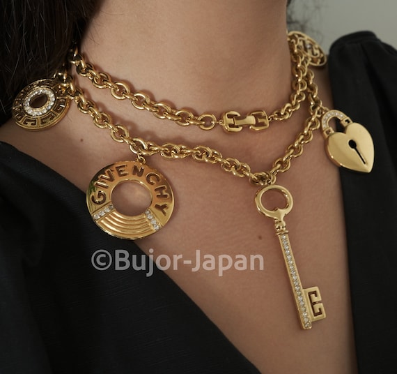 Vintage Givenchy Necklace, Gold Filled Multi Charm, Necklace Large, Personalized Gifts, 7 Charms Chunky Necklace, Heart Lock Key Very Rare - Etsy Vintage Givenchy Necklace, Gold Filled Multi Charm, Necklace Large, Personalized Gifts, 7 Charms Chunky Necklace, Heart Lock Key Very Rare - Etsy