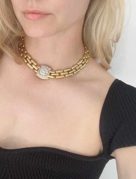 Vintage Givenchy Gold Chunky Necklace, Choker Necklace Gold