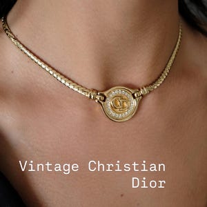 Vintage Christian Dior CD Logo Rhinestone Choker Necklace