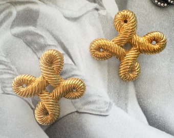 Vintage Valentino Gold-Tone Cross Earrings: Bold Twisted Rope Design