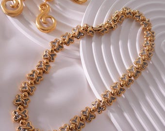 Vintage Nina Ricci Clover Necklace: Gold & Silver Rhinestone Choker