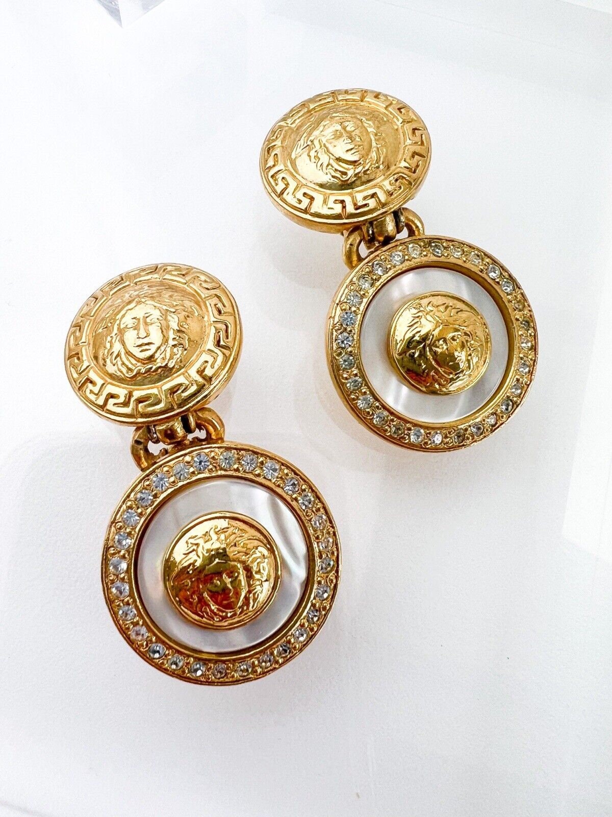 Gianni Versace Medusa Diamond Enamel 18K Gold Earrings